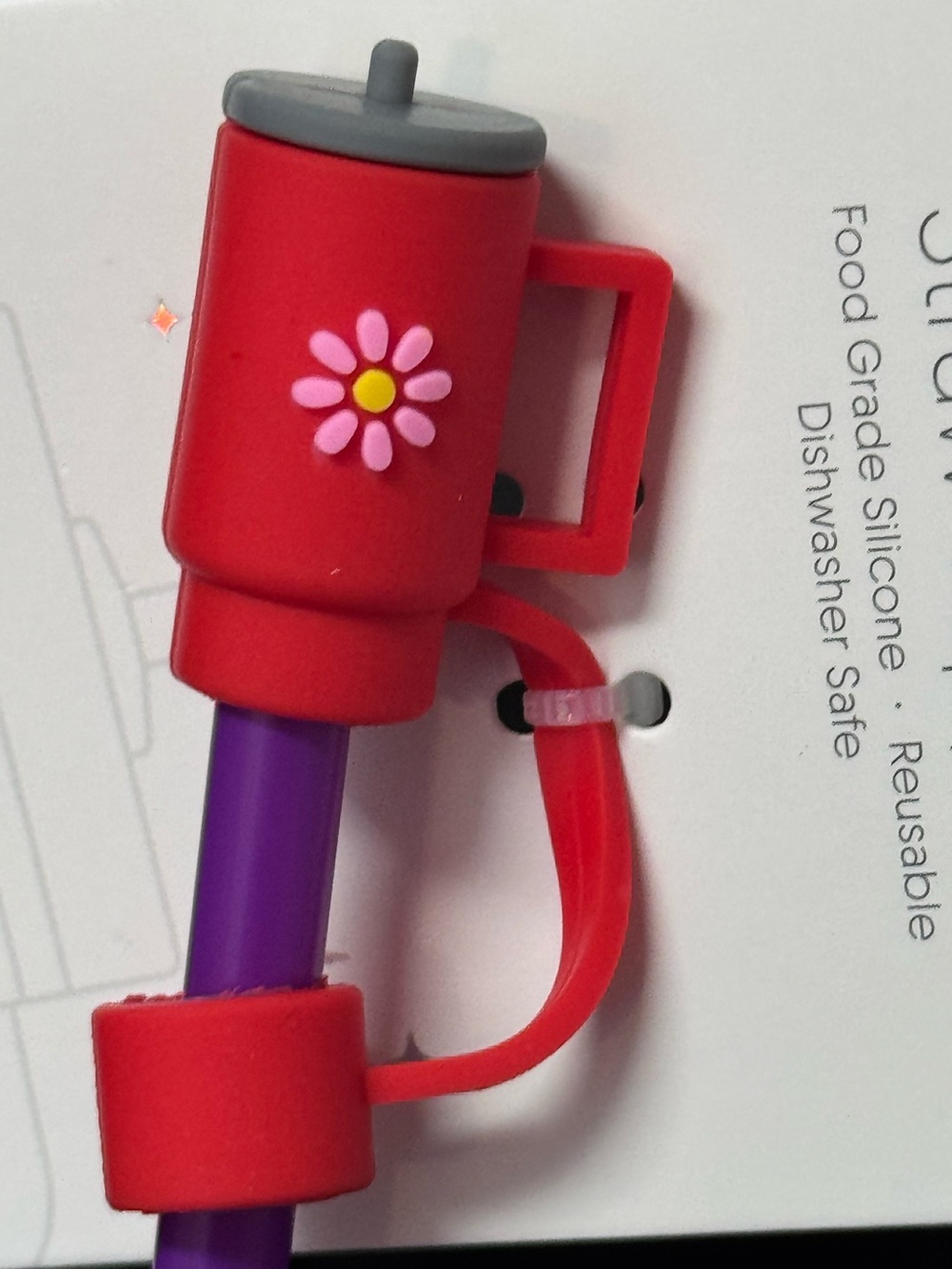 NWT Melody Silicone Water Bottle Tumbler Straw Topper Cover Daisy Floral Red